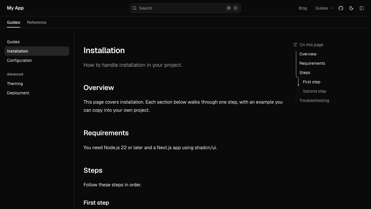 The notebook layout with the navbar above the sidebar and layout tabs below it