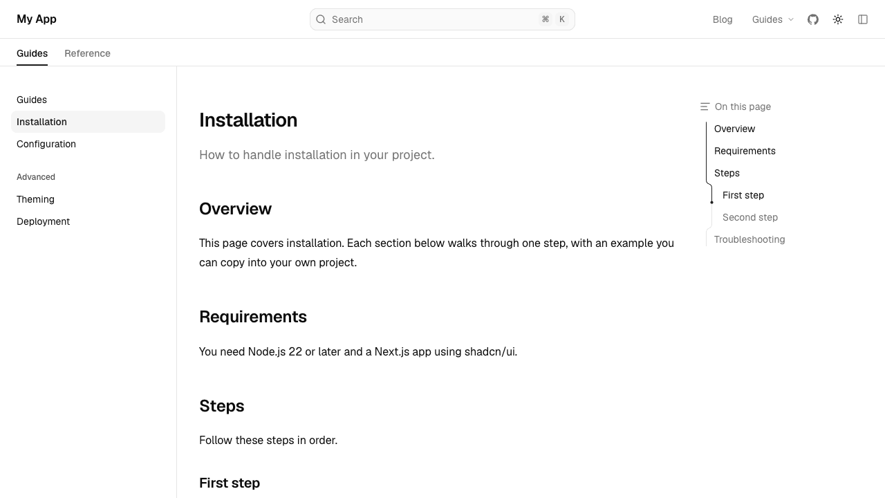 The notebook layout with the navbar above the sidebar and layout tabs below it